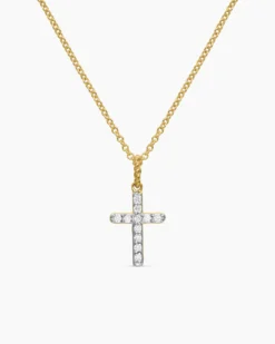 Cable Collectibles® Cross Necklace 18K Yellow Gold with Diamonds, 17mm