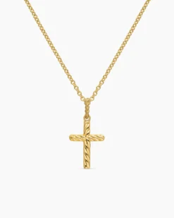 Cable Collectibles® Cross Necklace 18K Yellow Gold with Diamonds, 17mm