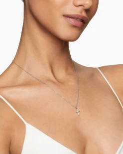 Cable Collectibles® Cross Necklace 18K White Gold with Diamonds, 17mm