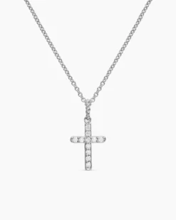 Cable Collectibles® Cross Necklace 18K White Gold with Diamonds, 17mm