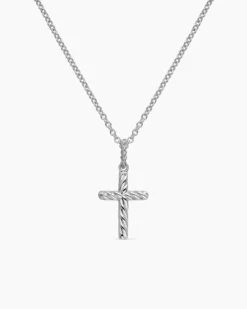 Cable Collectibles® Cross Necklace 18K White Gold with Diamonds, 17mm