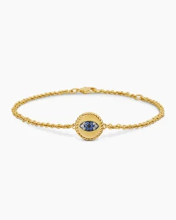 Cable Collectibles® Evil Eye Bracelet 18K Yellow Gold with Pavé Blue Sapphires and Diamonds, 2mm