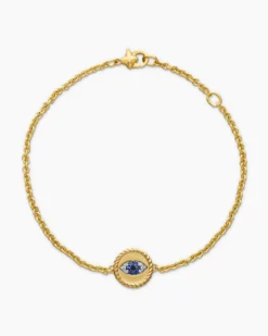 Cable Collectibles® Evil Eye Bracelet 18K Yellow Gold with Pavé Blue Sapphires and Diamonds, 2mm