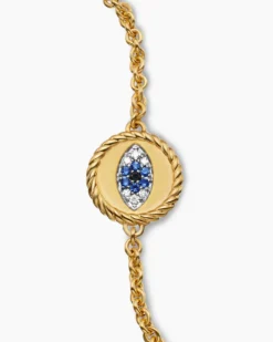 Cable Collectibles® Evil Eye Bracelet 18K Yellow Gold with Pavé Blue Sapphires and Diamonds, 2mm