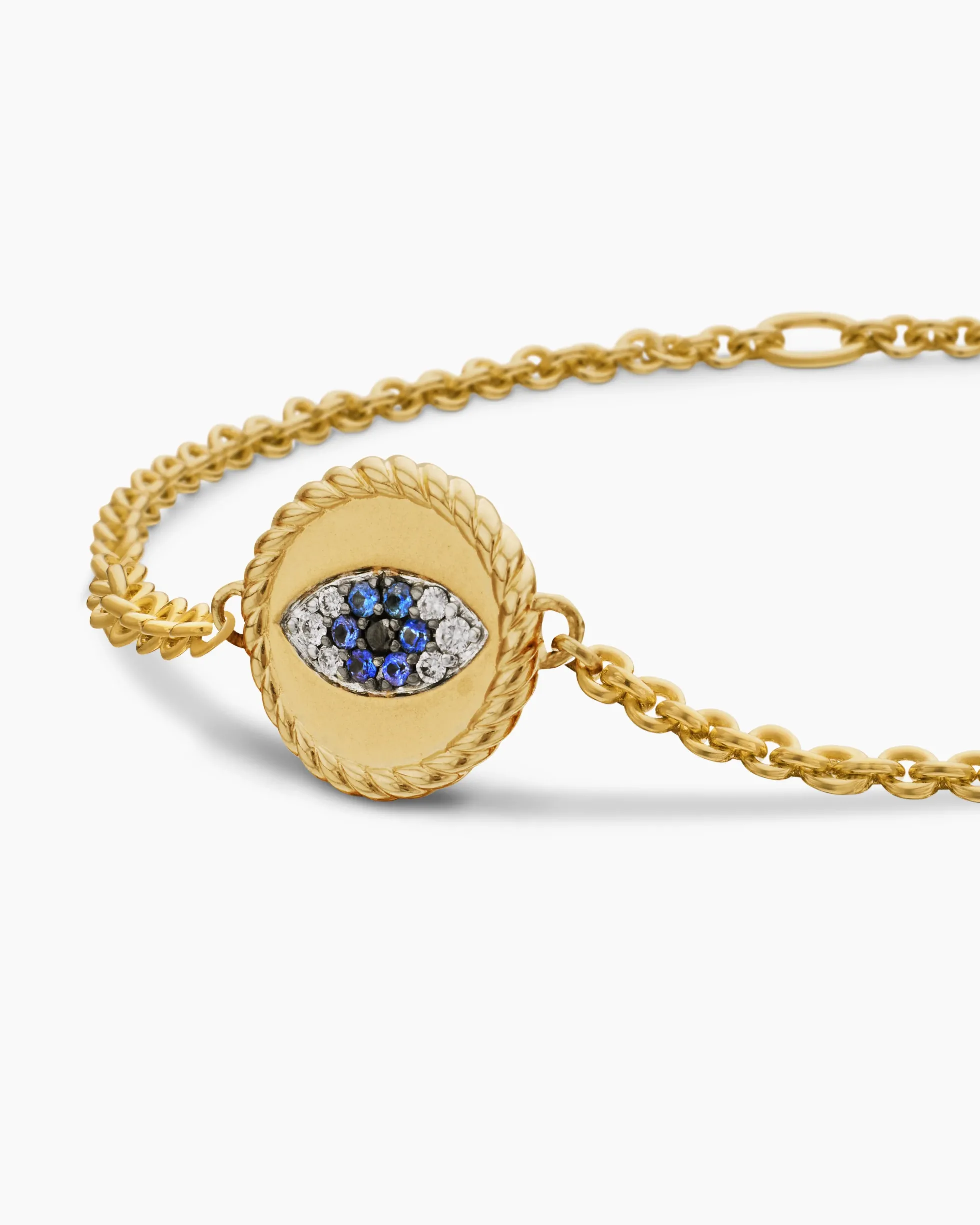 Cable Collectibles® Evil Eye Bracelet 18K Yellow Gold with Pavé Blue Sapphires and Diamonds, 2mm