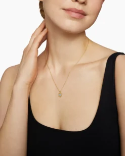Cable Collectibles® Evil Eye Necklace 18K Yellow Gold with Pavé Blue Sapphires and Diamonds, 11mm