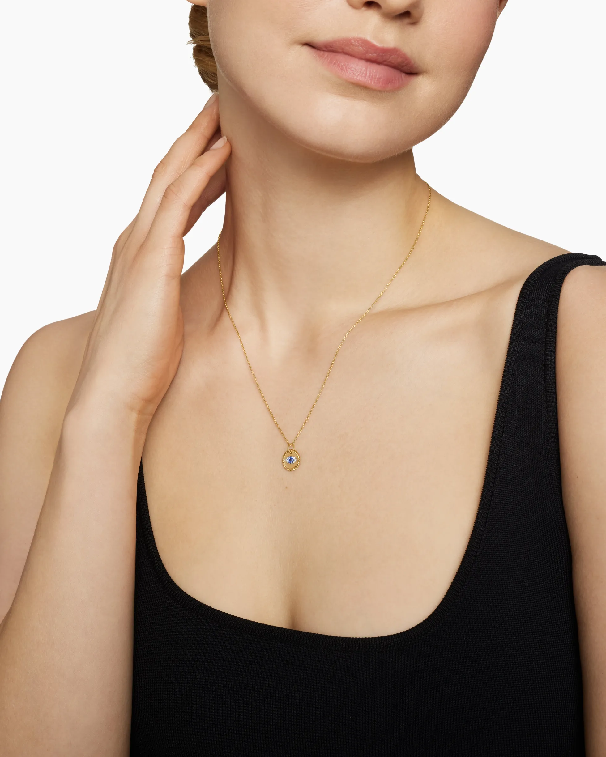 Cable Collectibles® Evil Eye Necklace 18K Yellow Gold with Pavé Blue Sapphires and Diamonds, 11mm