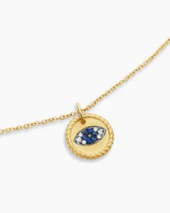 Cable Collectibles® Evil Eye Necklace 18K Yellow Gold with Pavé Blue Sapphires and Diamonds, 11mm