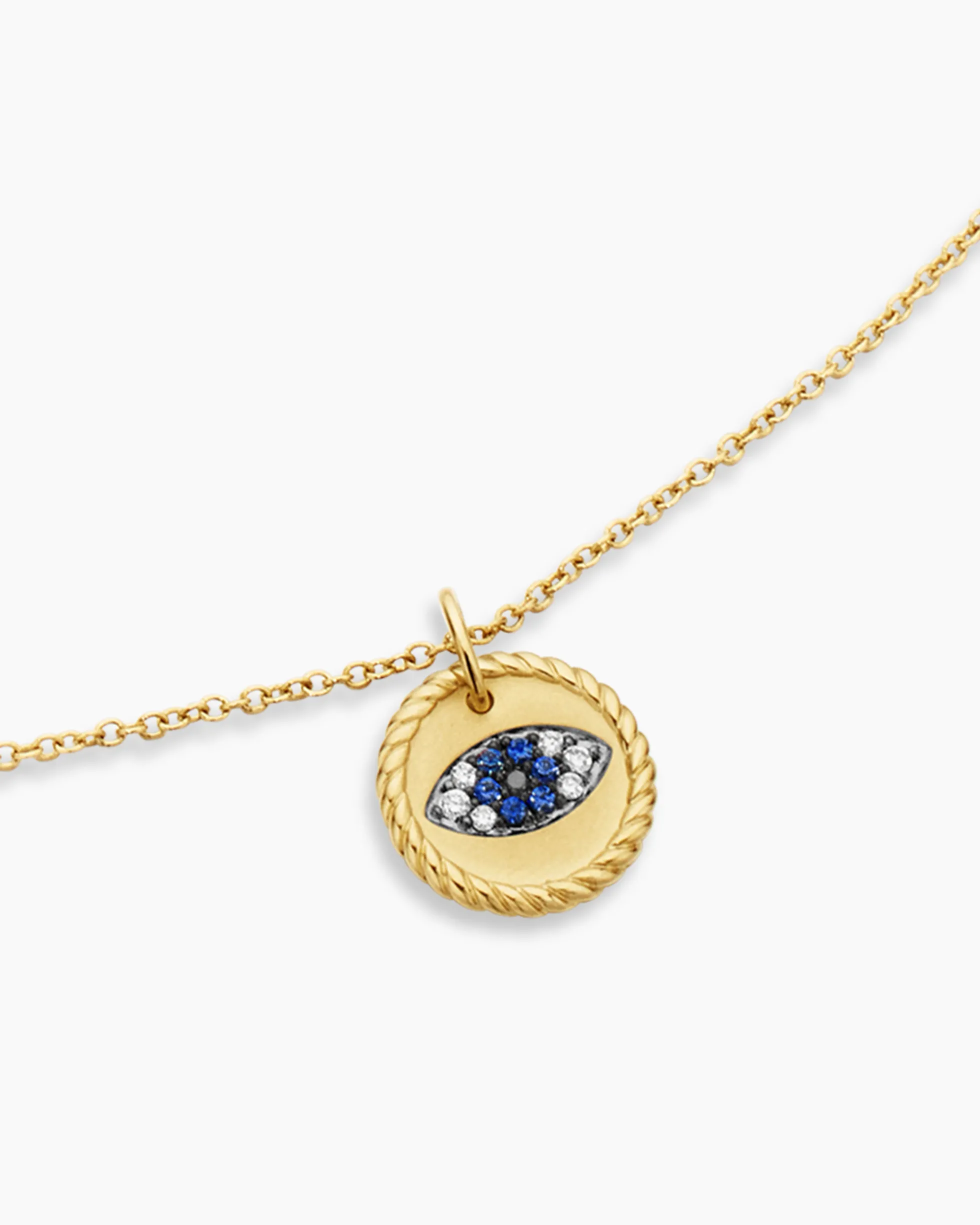 Cable Collectibles® Evil Eye Necklace 18K Yellow Gold with Pavé Blue Sapphires and Diamonds, 11mm