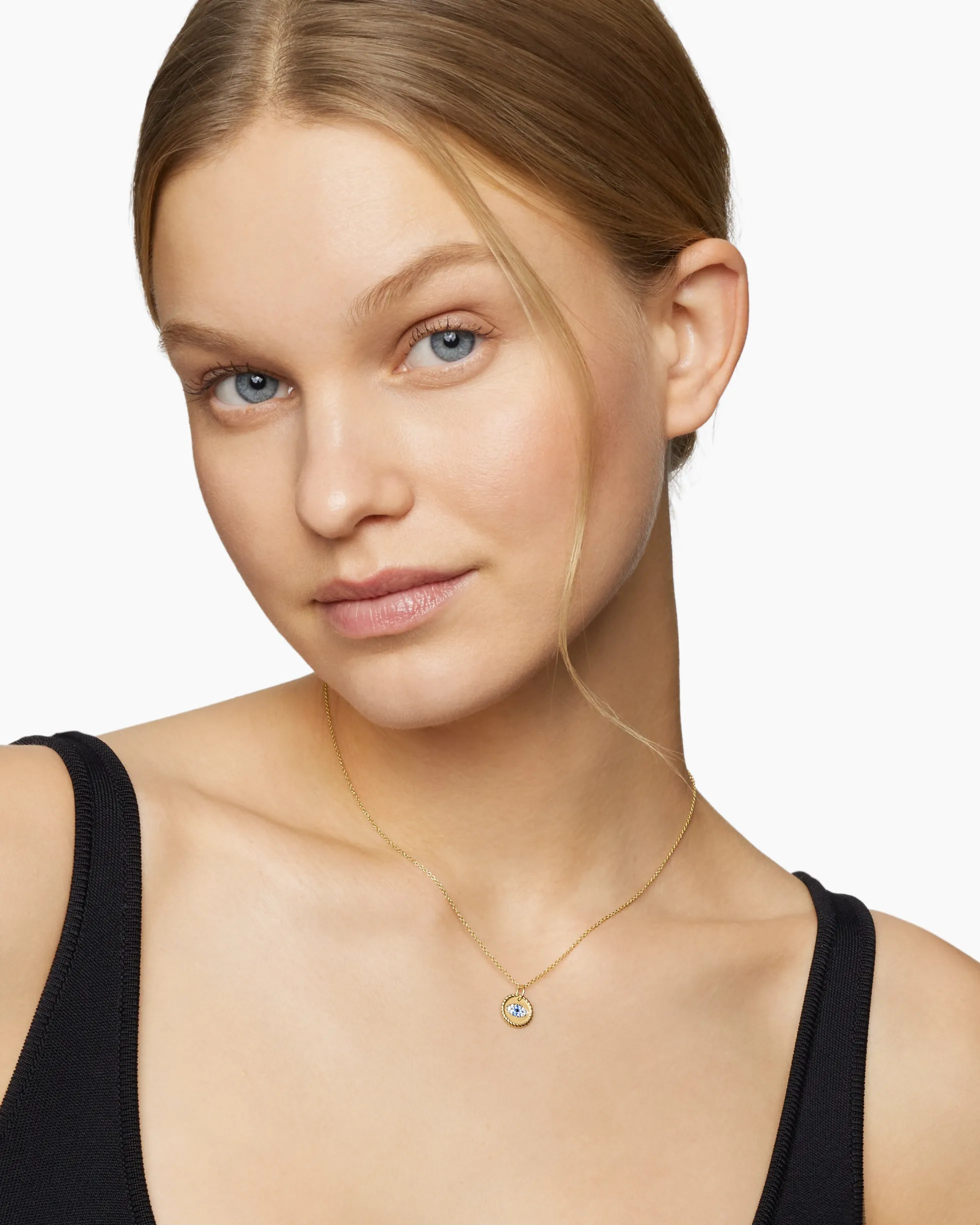Cable Collectibles® Evil Eye Necklace 18K Yellow Gold with Pavé Blue Sapphires and Diamonds, 11mm