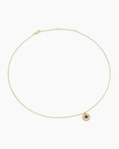 Cable Collectibles® Evil Eye Necklace 18K Yellow Gold with Pavé Blue Sapphires and Diamonds, 11mm