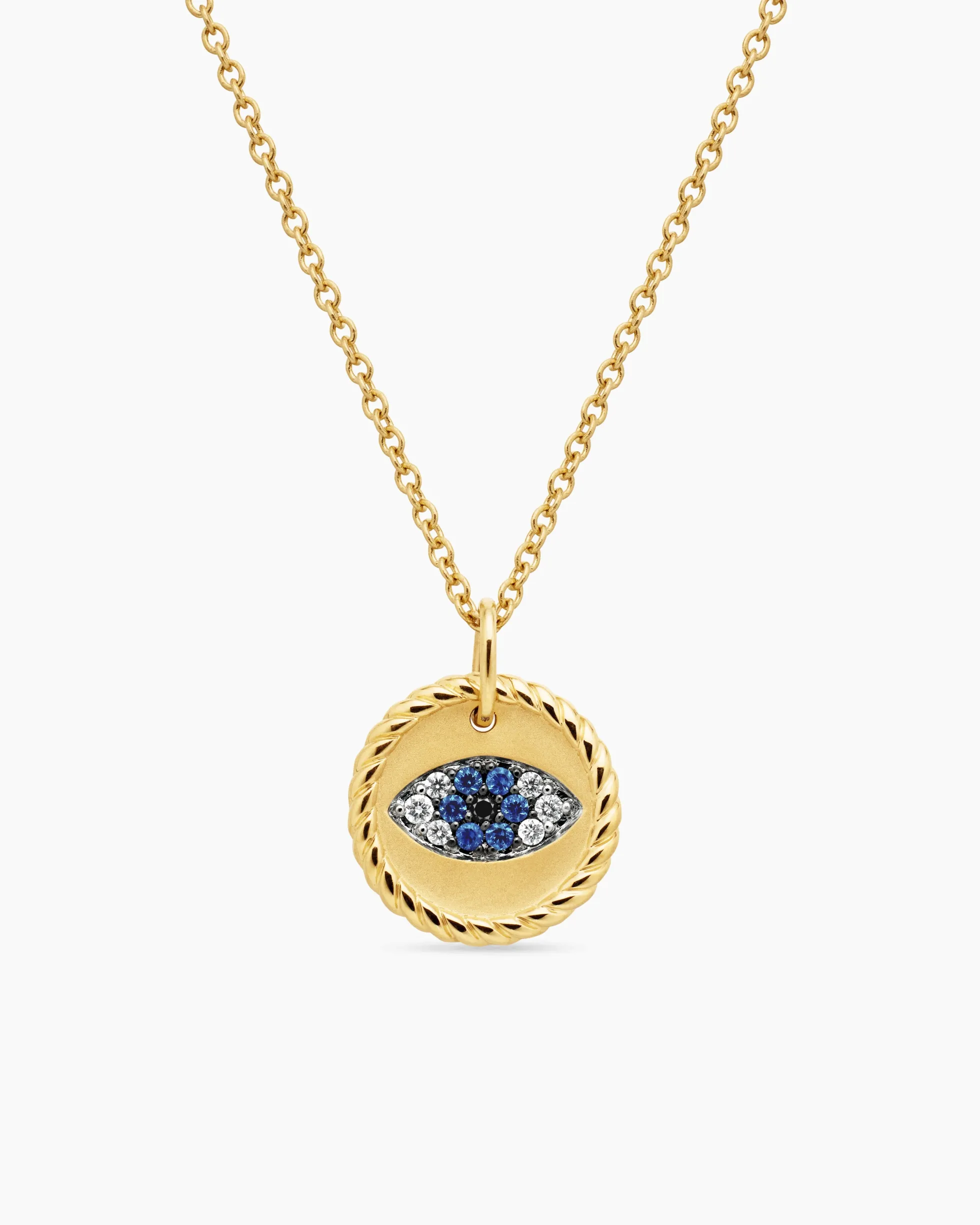 Cable Collectibles® Evil Eye Necklace 18K Yellow Gold with Pavé Blue Sapphires and Diamonds, 11mm
