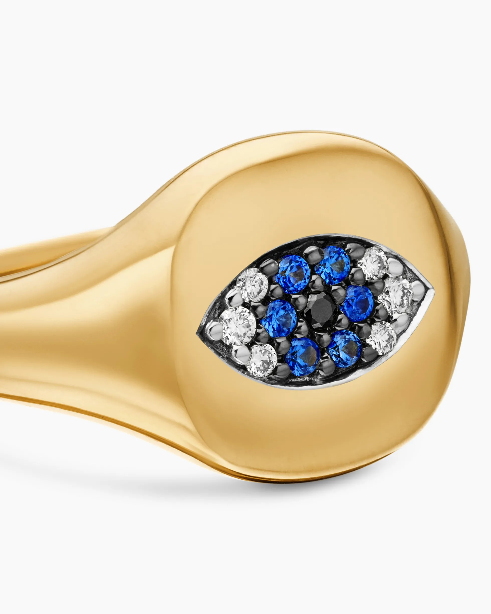 Cable Collectibles® Evil Eye Pinky Ring 18K Yellow Gold with Pavé Sapphires and Diamonds, 9.7mm