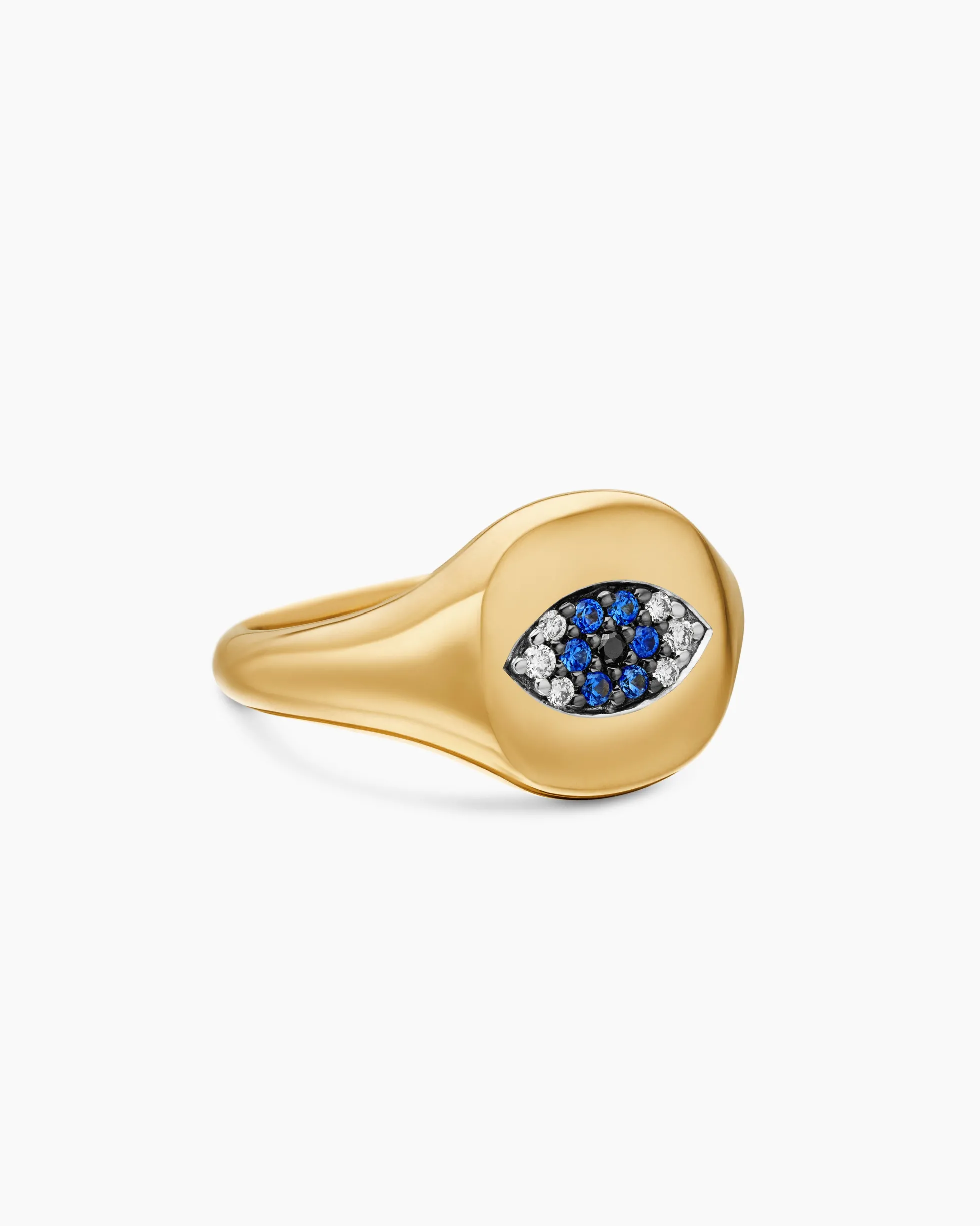 Cable Collectibles® Evil Eye Pinky Ring 18K Yellow Gold with Pavé Sapphires and Diamonds, 9.7mm