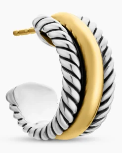 Cable Collectibles® Huggie Hoop Earrings Sterling Silver with 14K Yellow Gold, 15.6mm