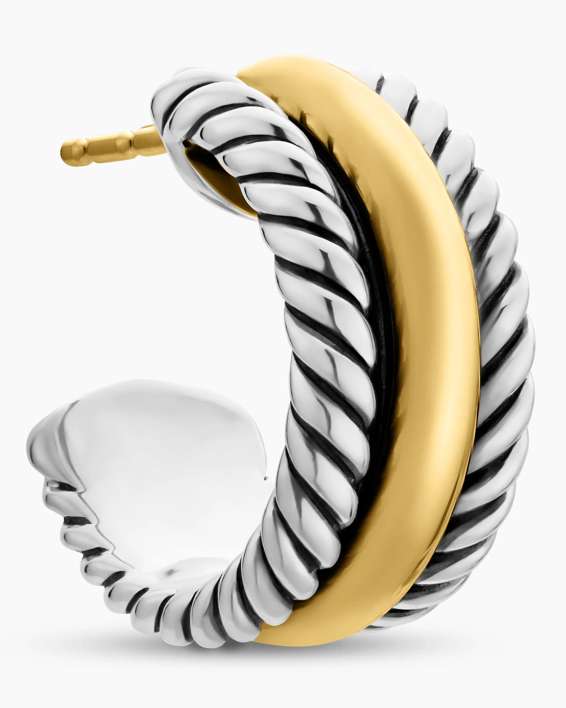 Cable Collectibles® Huggie Hoop Earrings Sterling Silver with 14K Yellow Gold, 15.6mm