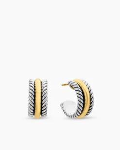 Cable Collectibles® Huggie Hoop Earrings Sterling Silver with 14K Yellow Gold, 15.6mm