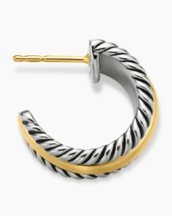 Cable Collectibles® Huggie Hoop Earrings Sterling Silver with 14K Yellow Gold, 15.6mm