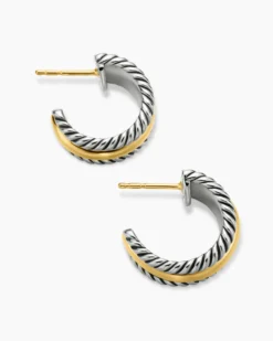 Cable Collectibles® Huggie Hoop Earrings Sterling Silver with 14K Yellow Gold, 15.6mm