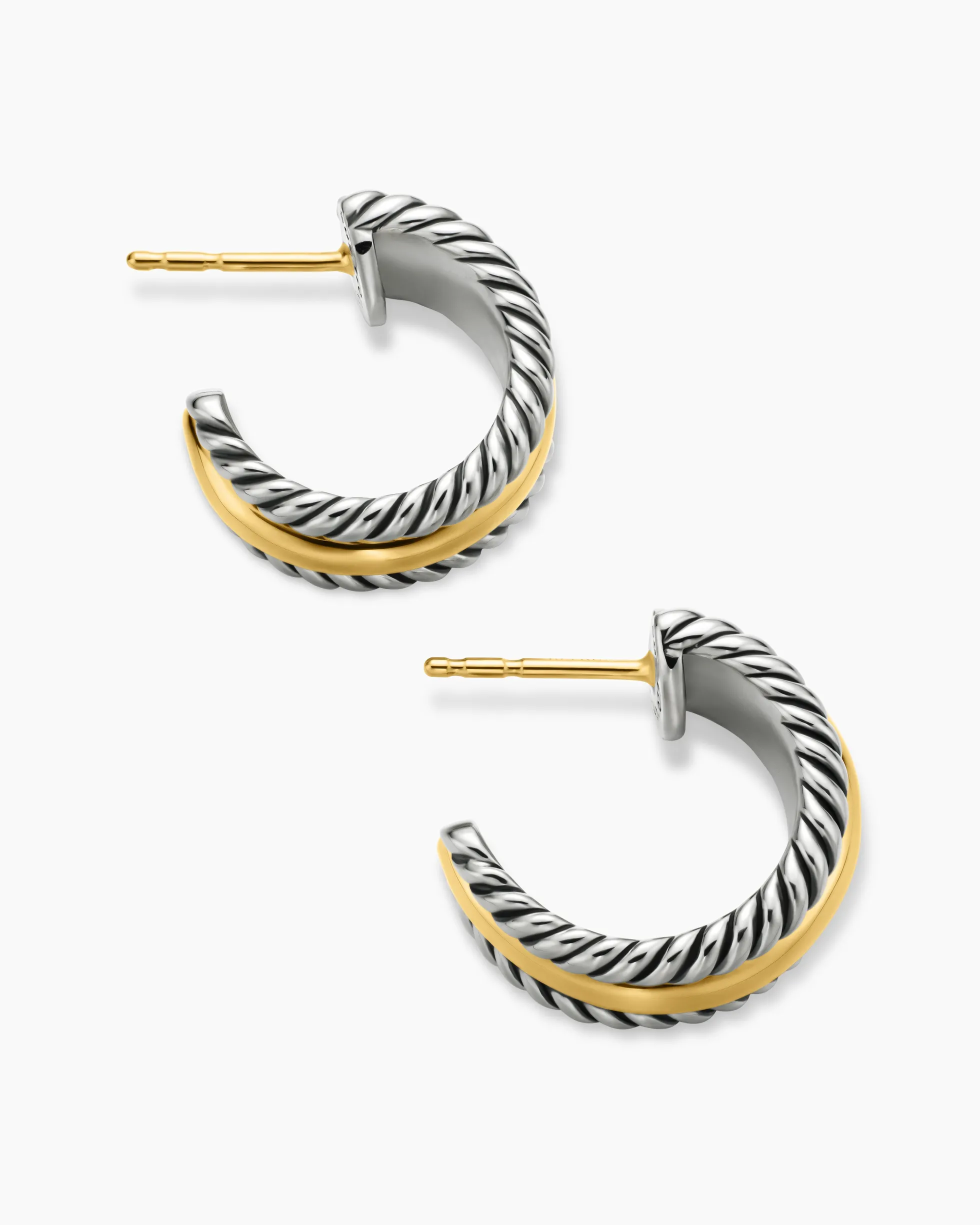 Cable Collectibles® Huggie Hoop Earrings Sterling Silver with 14K Yellow Gold, 15.6mm