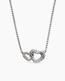Cable Collectibles® Interlocking Heart Necklace Sterling Silver with 18K Yellow Gold, 16.4mm