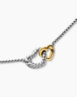 Cable Collectibles® Interlocking Heart Necklace Sterling Silver with 18K Yellow Gold, 16.4mm