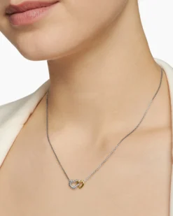 Cable Collectibles® Interlocking Heart Necklace Sterling Silver with 18K Yellow Gold, 16.4mm