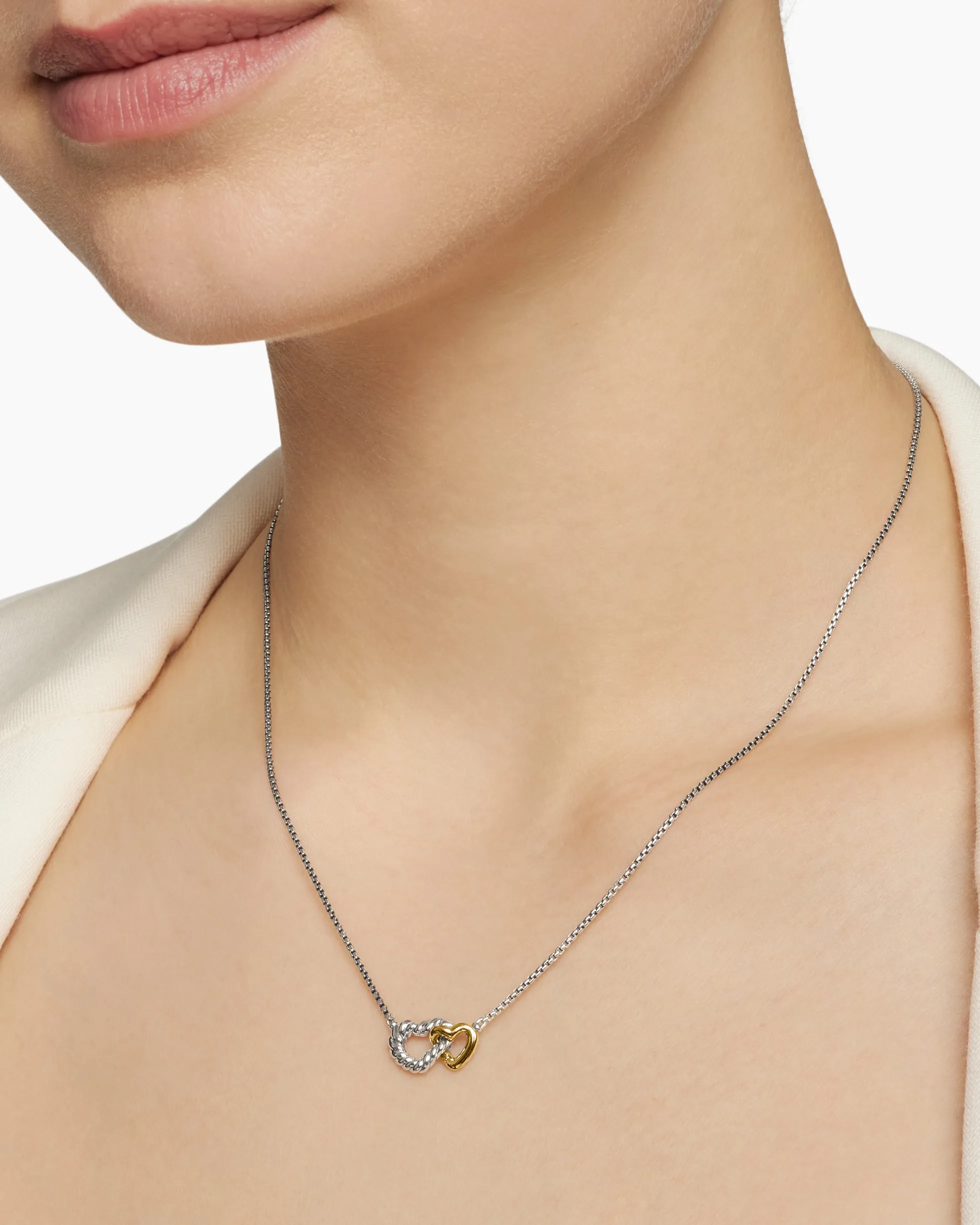 Cable Collectibles® Interlocking Heart Necklace Sterling Silver with 18K Yellow Gold, 16.4mm