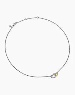 Cable Collectibles® Interlocking Heart Necklace Sterling Silver with 18K Yellow Gold, 16.4mm