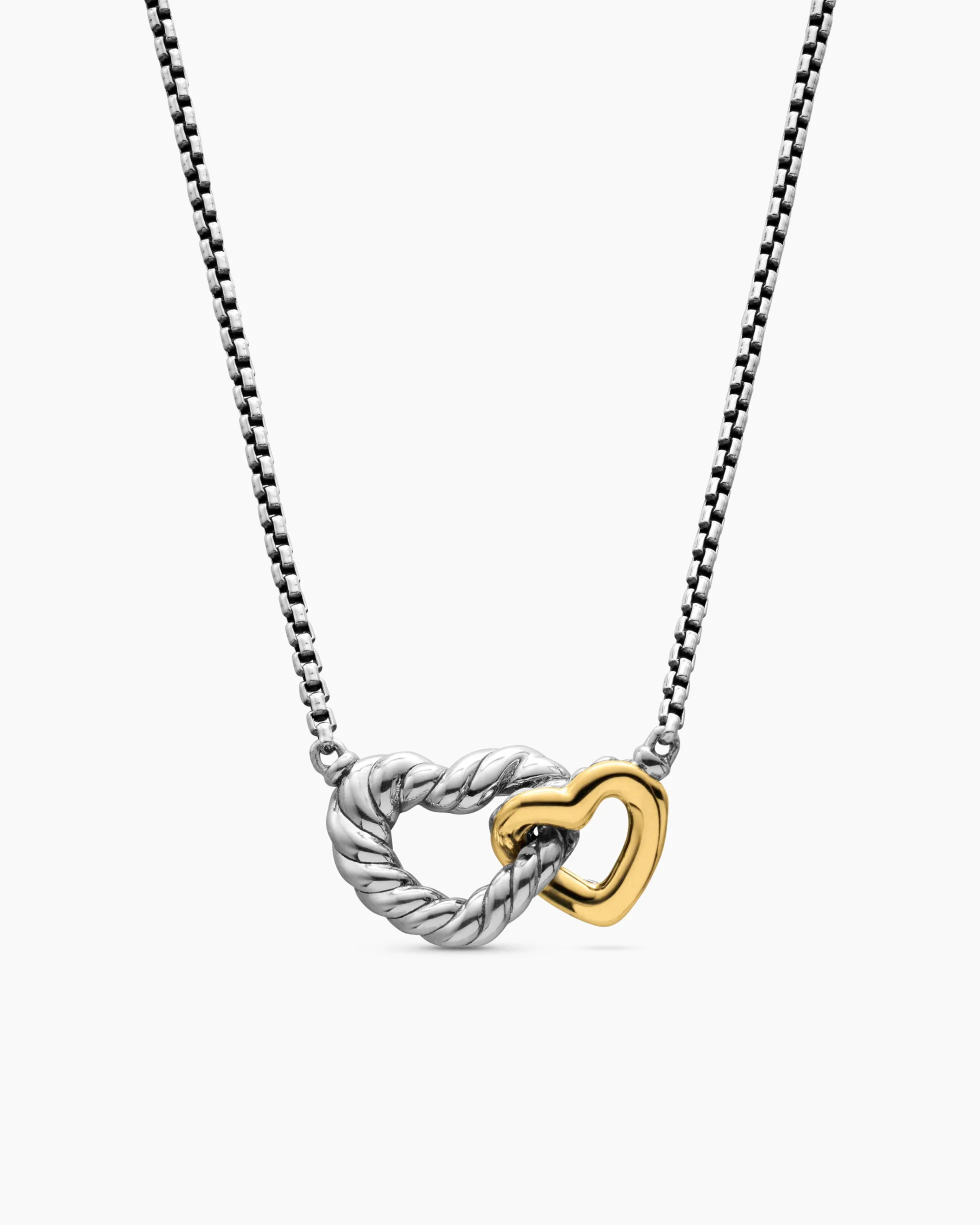Cable Collectibles® Interlocking Heart Necklace Sterling Silver with 18K Yellow Gold, 16.4mm