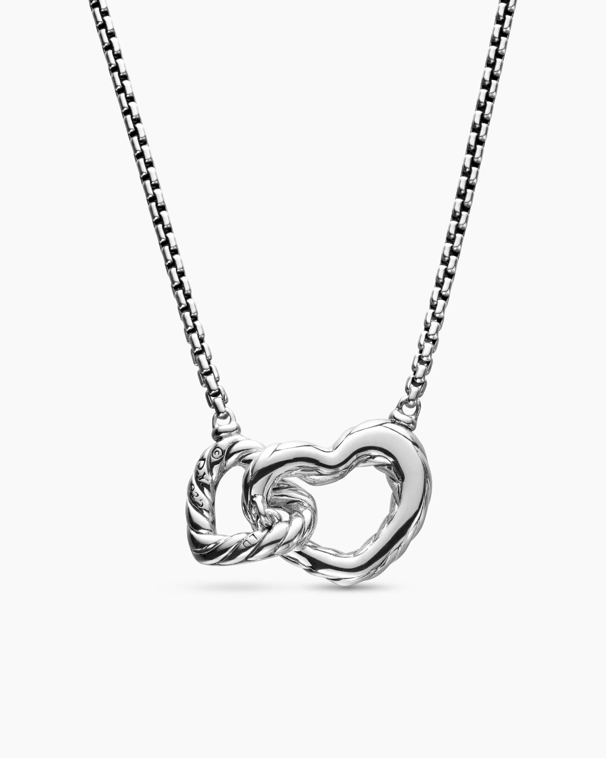 Cable Collectibles® Interlocking Heart Necklace Sterling Silver with Diamonds, 16.4mm