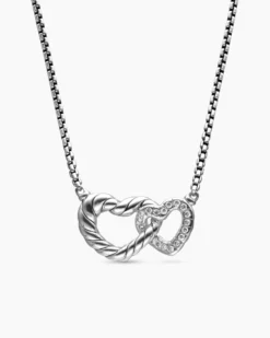 Cable Collectibles® Interlocking Heart Necklace Sterling Silver with Diamonds, 16.4mm