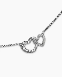 Cable Collectibles® Interlocking Heart Necklace Sterling Silver with Diamonds, 16.4mm