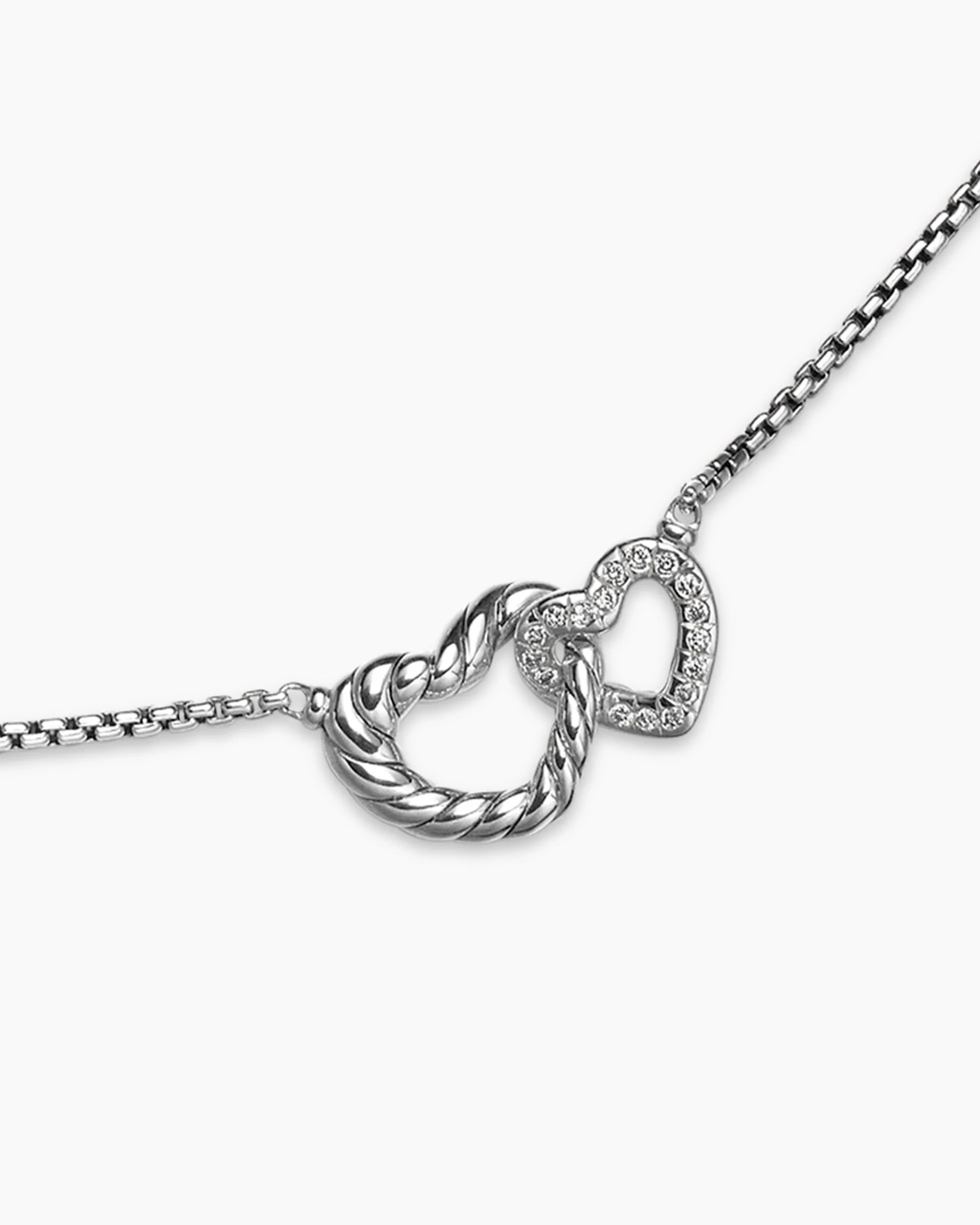 Cable Collectibles® Interlocking Heart Necklace Sterling Silver with Diamonds, 16.4mm