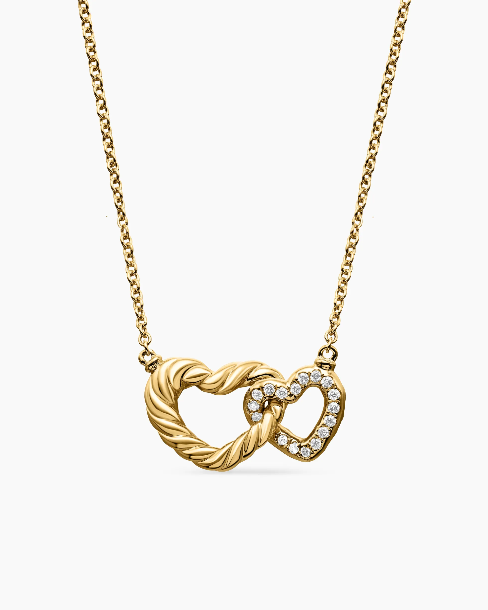 Cable Collectibles® Interlocking Heart Necklace 18K Yellow Gold with Diamonds, 20.6mm