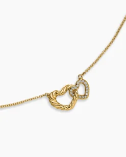 Cable Collectibles® Interlocking Heart Necklace 18K Yellow Gold with Diamonds, 20.6mm