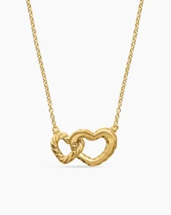 Cable Collectibles® Interlocking Heart Necklace 18K Yellow Gold with Diamonds, 20.6mm