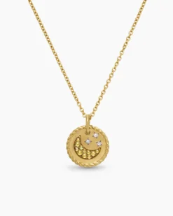 Cable Collectibles® Moon and Stars Necklace 18K Yellow Gold with Pavé Yellow Sapphires and Diamonds, 11mm