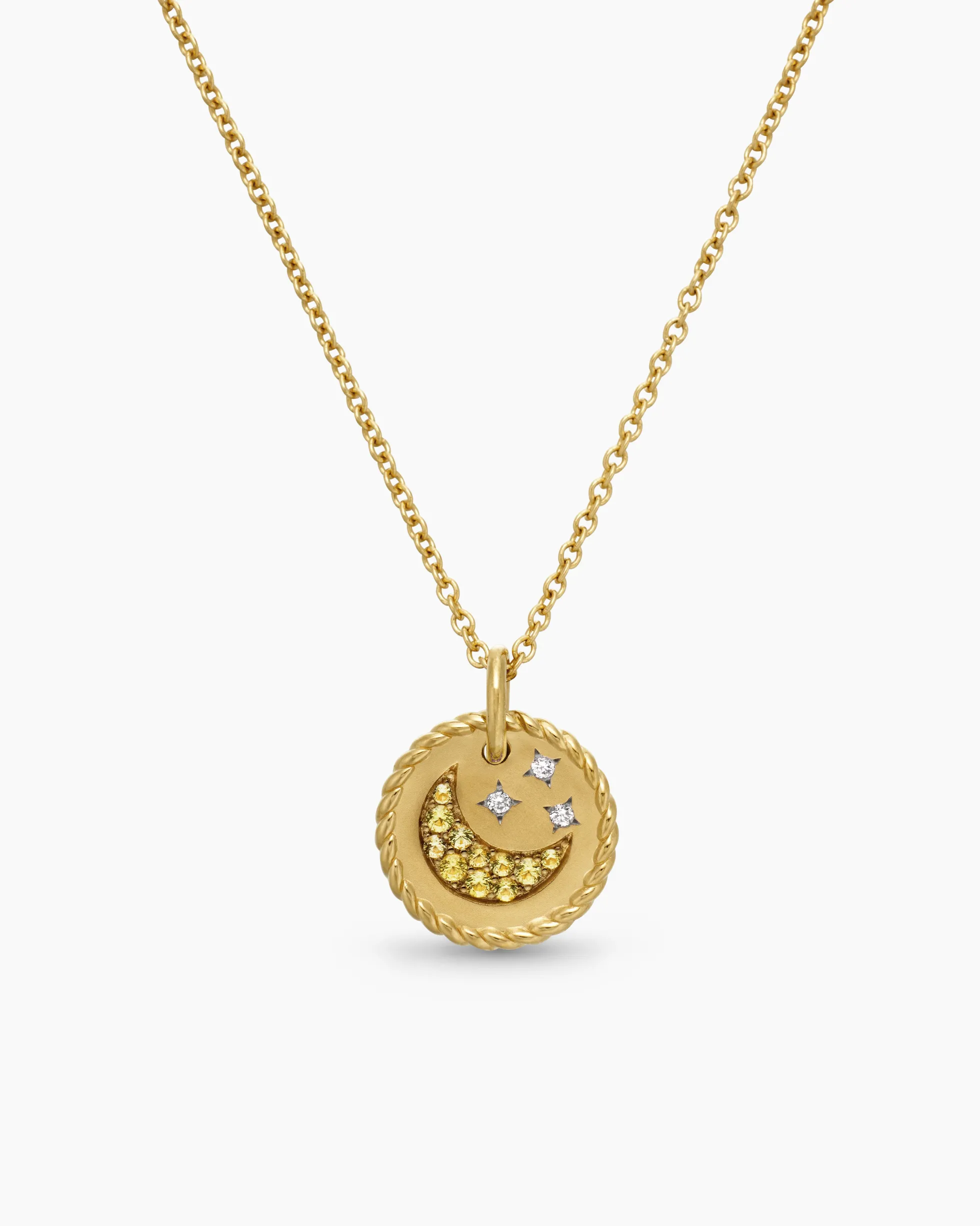 Cable Collectibles® Moon and Stars Necklace 18K Yellow Gold with Pavé Yellow Sapphires and Diamonds, 11mm
