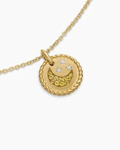 Cable Collectibles® Moon and Stars Necklace 18K Yellow Gold with Pavé Yellow Sapphires and Diamonds, 11mm