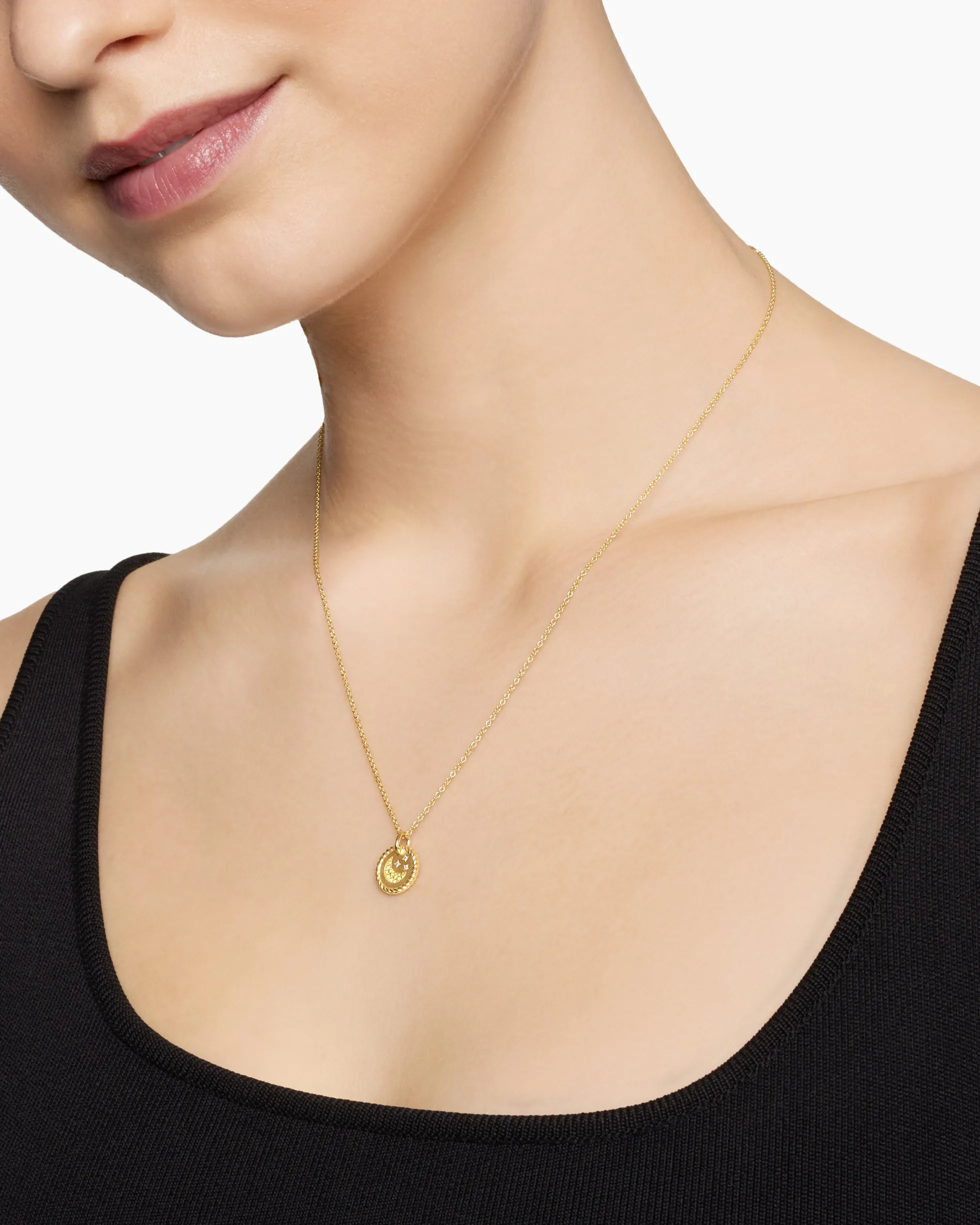 Cable Collectibles® Moon and Stars Necklace 18K Yellow Gold with Pavé Yellow Sapphires and Diamonds, 11mm