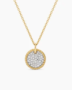 Cable Collectibles® Pavé Plate Necklace 18K Yellow Gold with Diamonds, 11mm