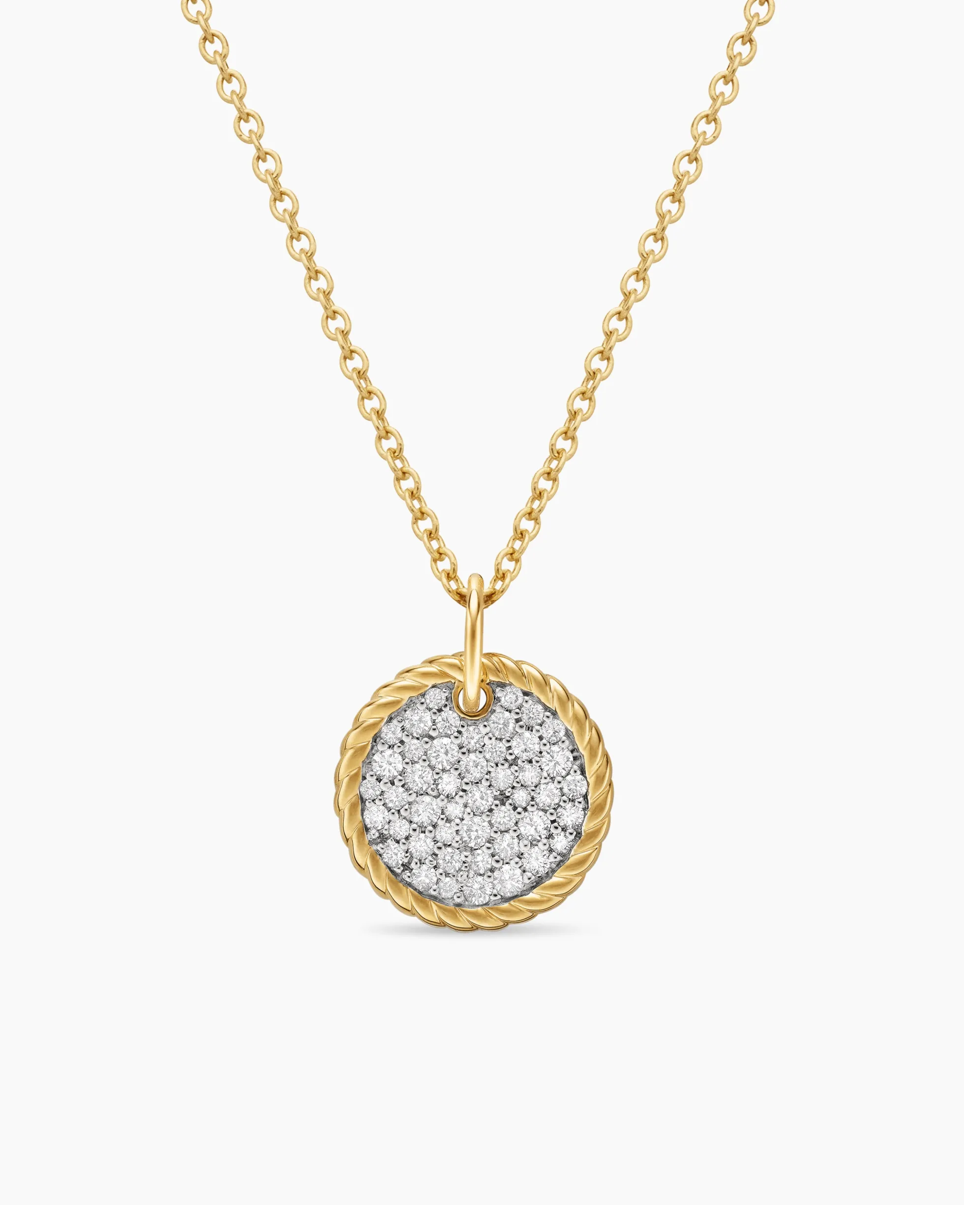 Cable Collectibles® Pavé Plate Necklace 18K Yellow Gold with Diamonds, 11mm