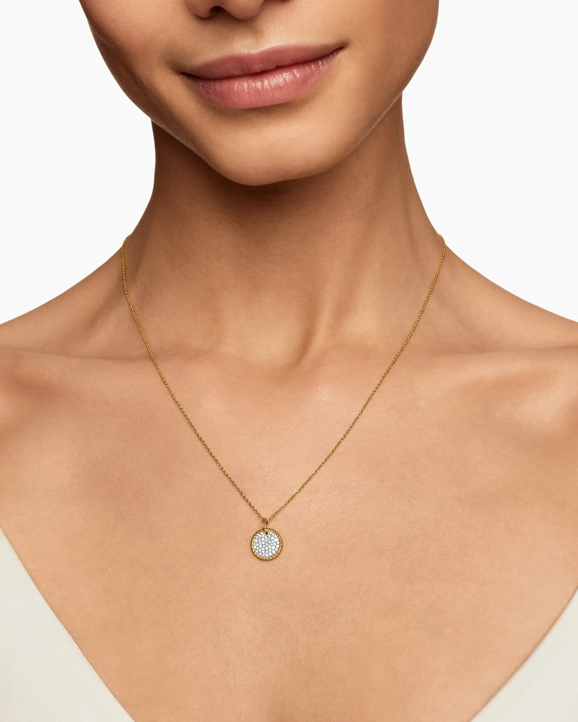 Cable Collectibles® Pavé Plate Necklace 18K Yellow Gold with Diamonds, 11mm