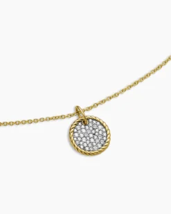 Cable Collectibles® Pavé Plate Necklace 18K Yellow Gold with Diamonds, 11mm