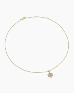 Cable Collectibles® Pavé Plate Heart Necklace 18K Yellow Gold with Diamonds, 11.5mm