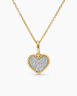 Cable Collectibles® Pavé Plate Heart Necklace 18K Yellow Gold with Diamonds, 11.5mm