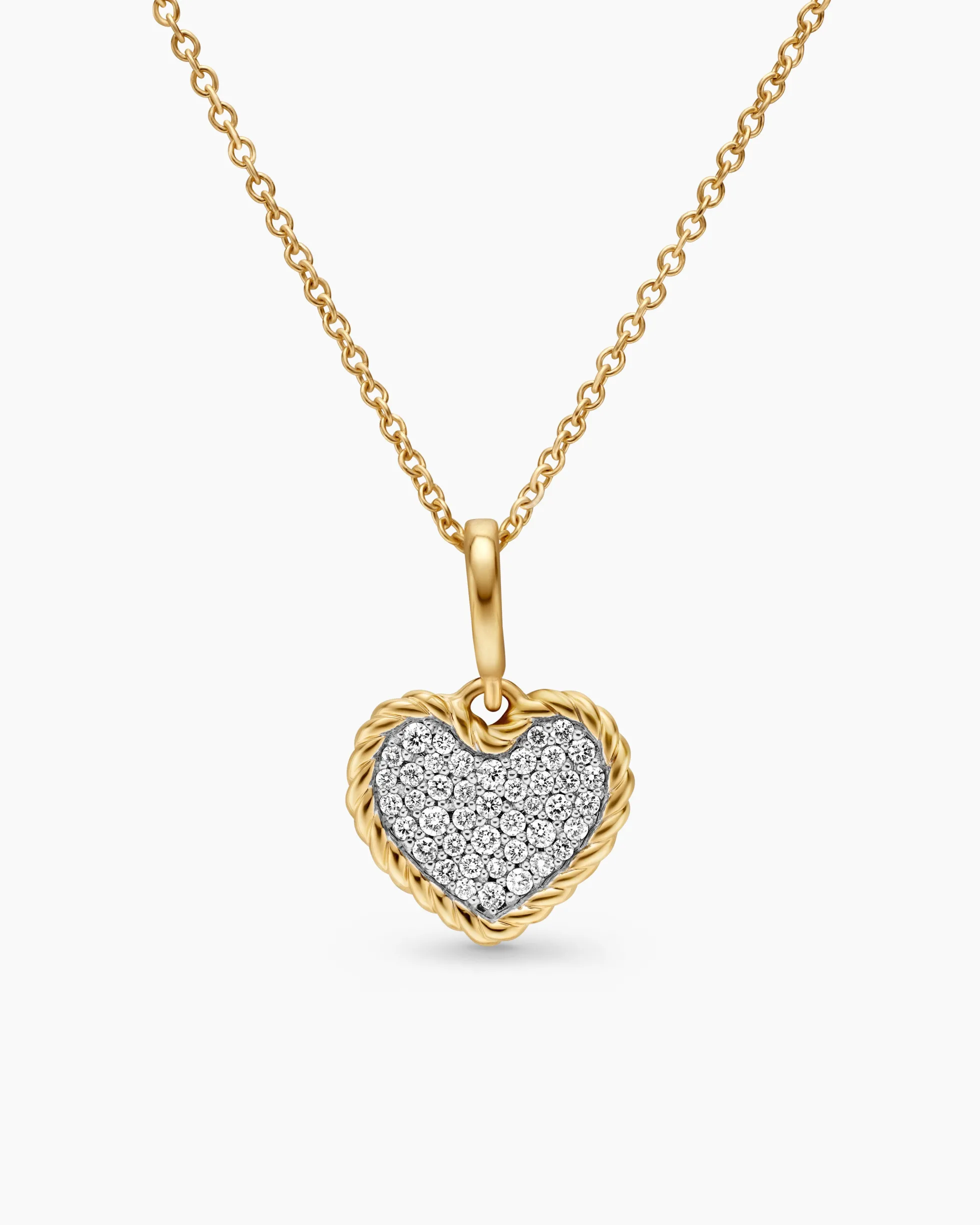 Cable Collectibles® Pavé Plate Heart Necklace 18K Yellow Gold with Diamonds, 11.5mm