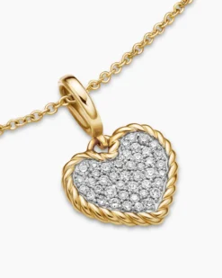 Cable Collectibles® Pavé Plate Heart Necklace 18K Yellow Gold with Diamonds, 11.5mm