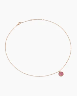 Cable Collectibles® Pavé Plate Necklace 18K Rose Gold with Pink Sapphires, 11mm